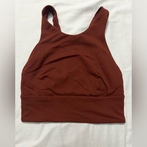 Lululemon Wunder Train Long-Line Bra in Dark Terracotta.